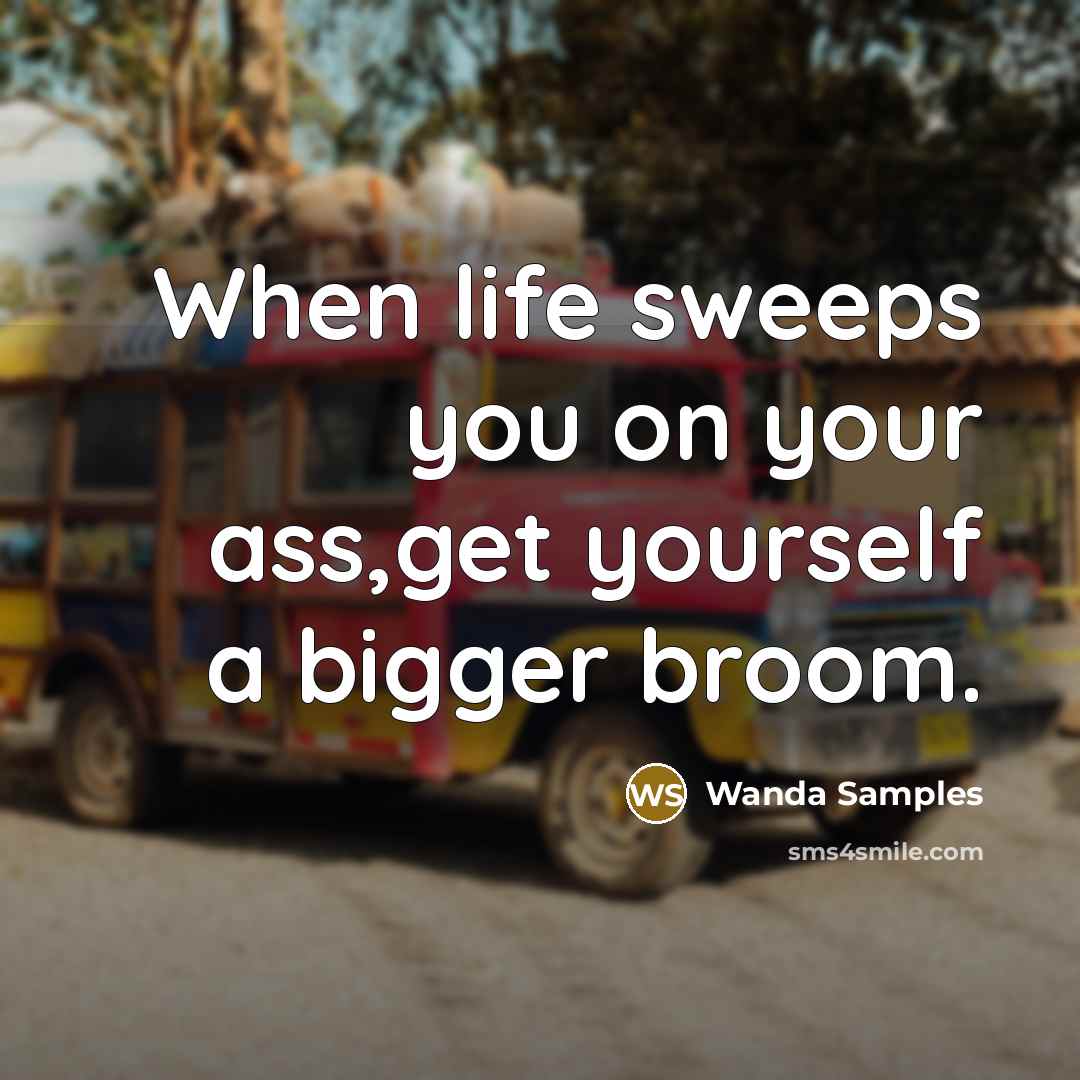 “When life sweeps you on your ass,get yourself a bigger…” quote by Wanda Samples