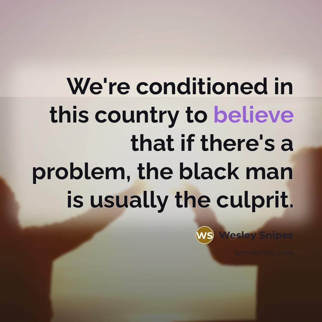 “We're conditioned in this country to believe that if there's…” quote by Wesley Snipes