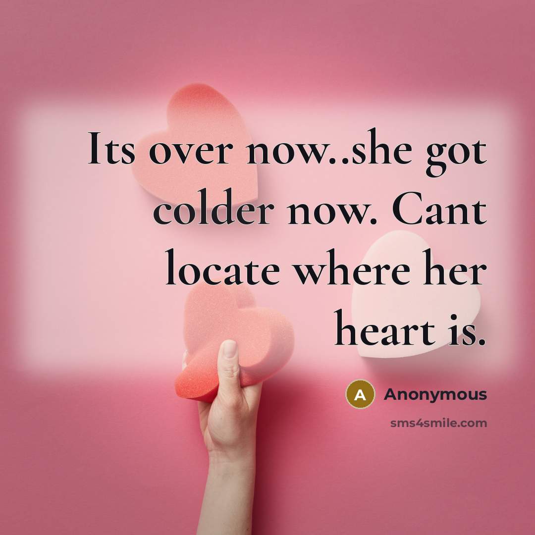 “Its over now..she got colder now. Cant locate where her heart is.” quote by Anonymous