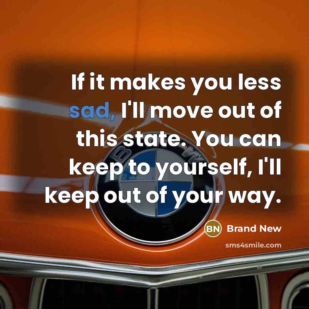 “If it makes you less sad, I'll move out of this state. You can keep to yourself, I'll keep out of your way.” quote by Brand New