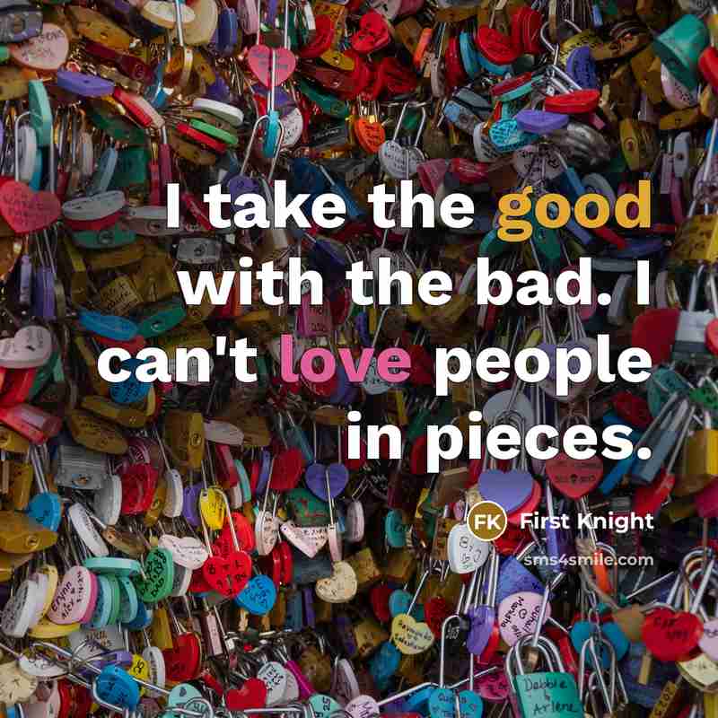 “I take the good with the bad. I can't love people in pieces.” quote by First Knight
