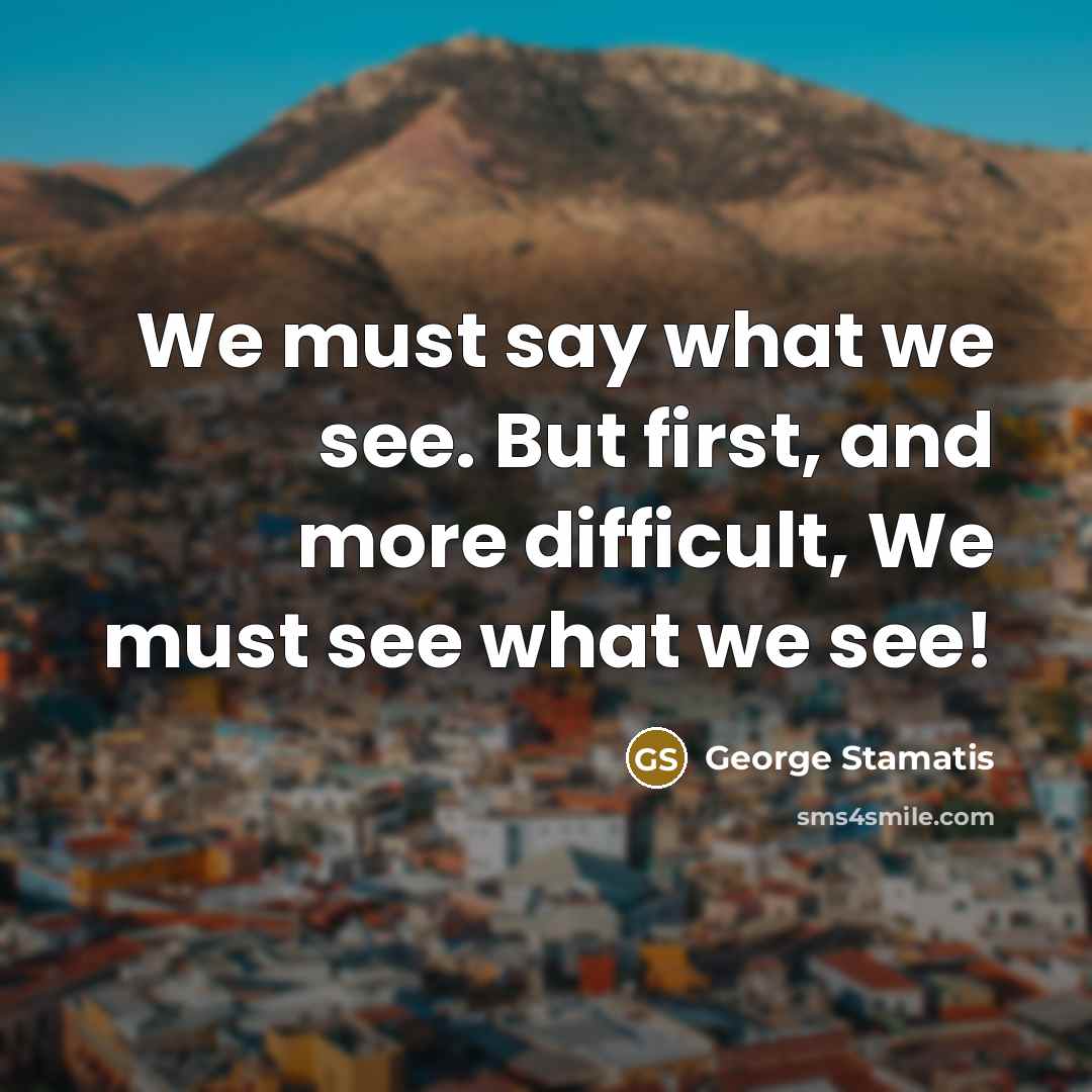 “We must say what we see. But first, and more difficult, We must see what we see!” quote by George Stamatis