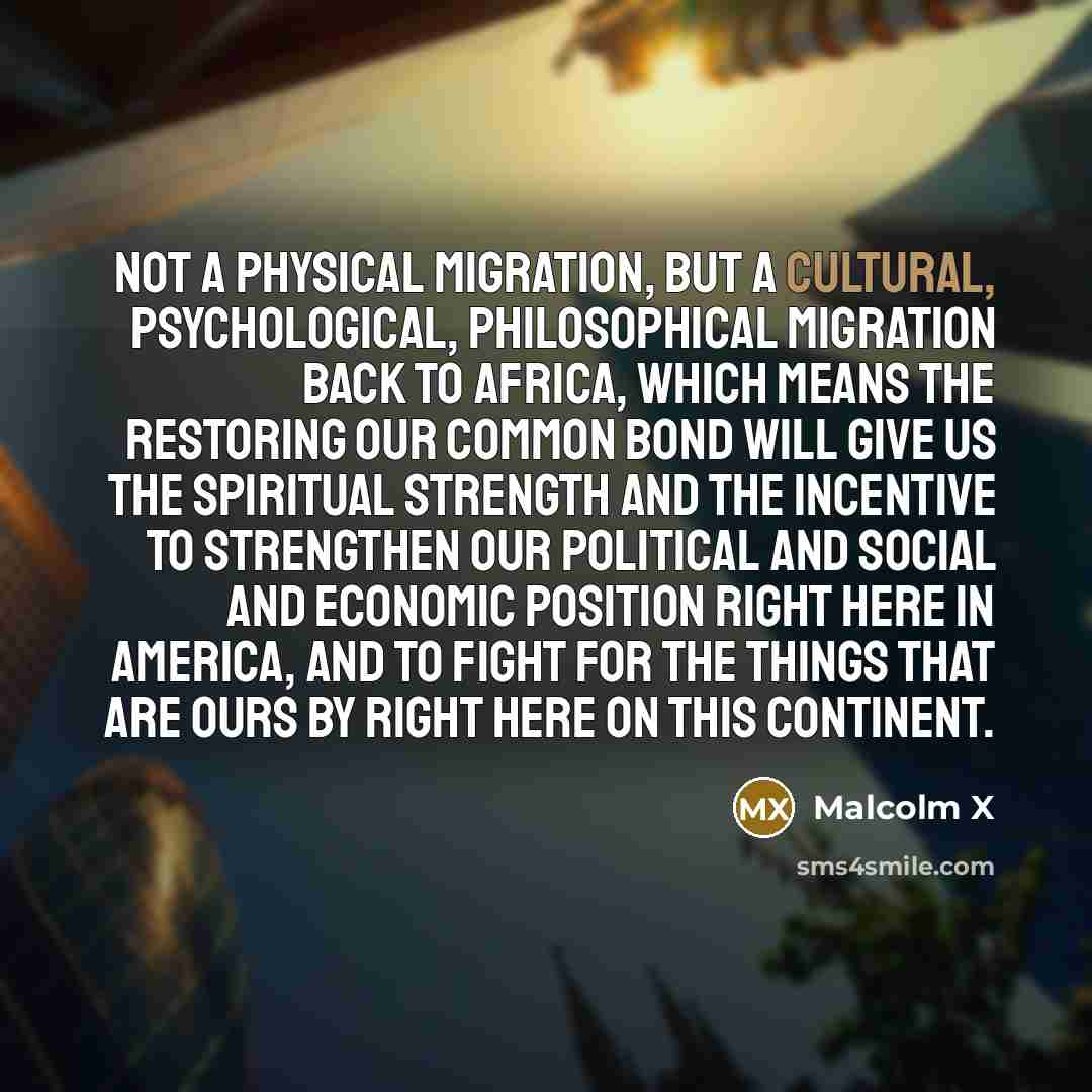 “Not a physical migration, but a cultural, psychological, philosophical migration…” quote by Malcolm X