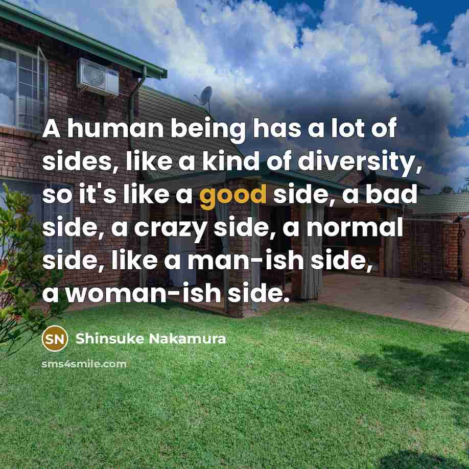 “A human being has a lot of sides, like a kind of diversity, so it's like a good side, a bad side, a crazy side, a normal side, like a man-ish side, a woman-ish side.” quote by Shinsuke Nakamura