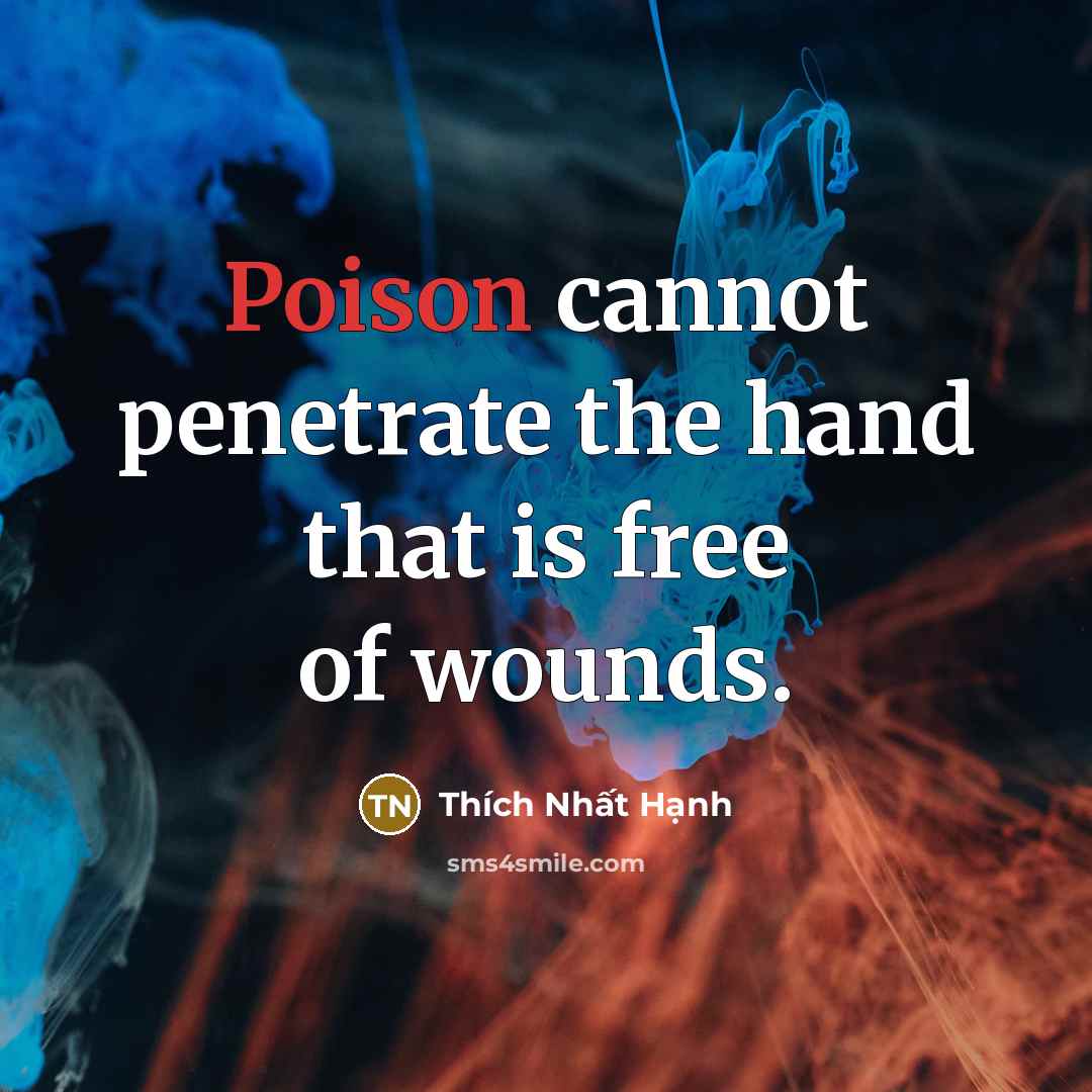 “Poison cannot penetrate the hand that is free of wounds.…” quote by Thích Nhất Hạnh