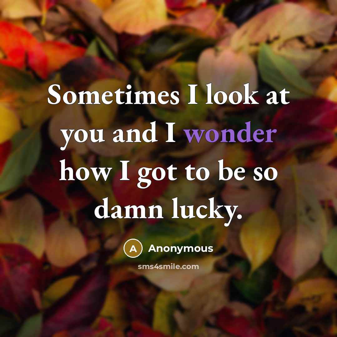 “Sometimes I look at you and I wonder how I got to be so damn lucky.” quote by Anonymous