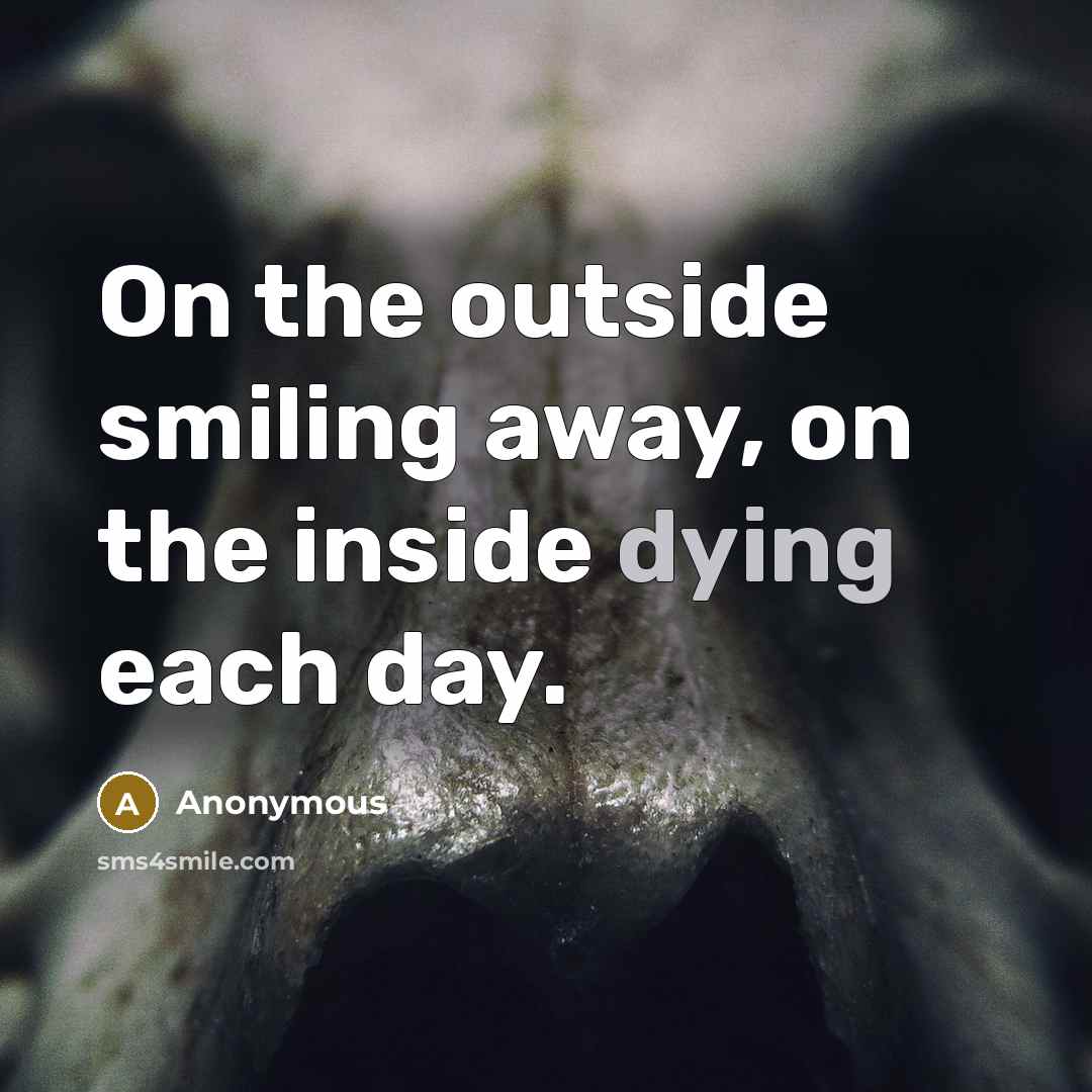 “On the outside smiling away, on the inside dying each day.” quote by Anonymous