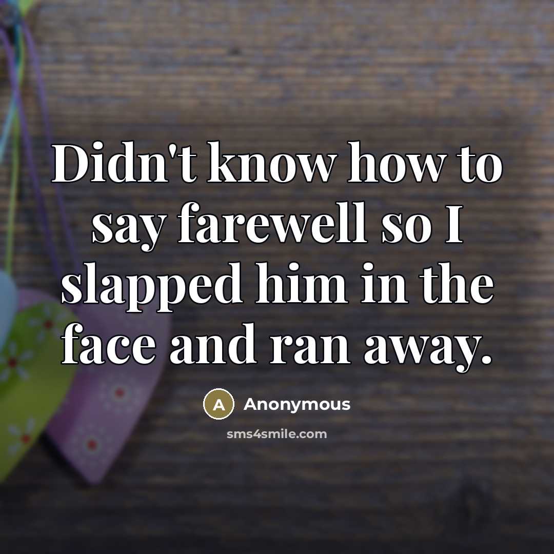 “Didn't know how to say farewell so I slapped him…” quote by Anonymous