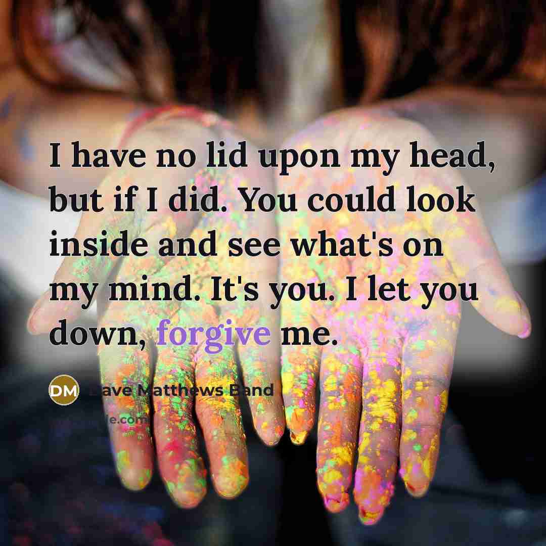 “I have no lid upon my head, but if I did. You could look inside and see what's on my mind. It's you. I let you down, forgive me.” quote by Dave Matthews Band