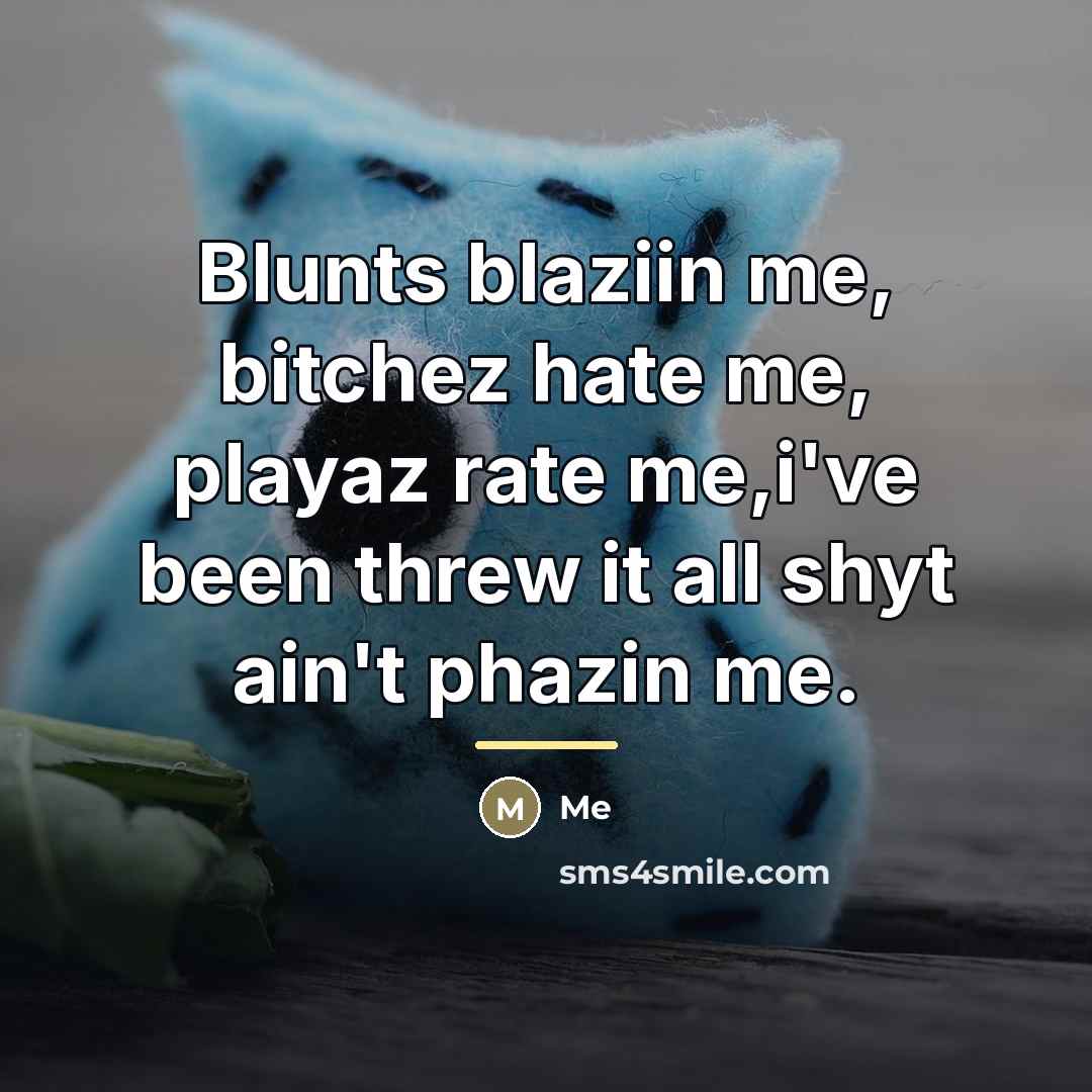 “Blunts blaziin me, bitchez hate me, playaz rate me,i've been…” quote by Me