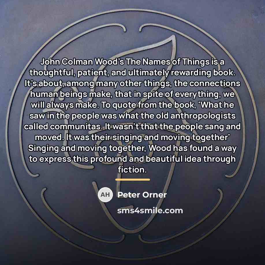 “John Colman Wood's The Names of Things is a thoughtful,…” quote by Peter Orner