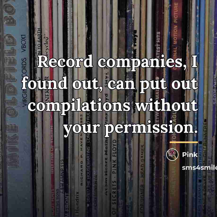 “Record companies, I found out, can put out compilations without…” quote by Pink