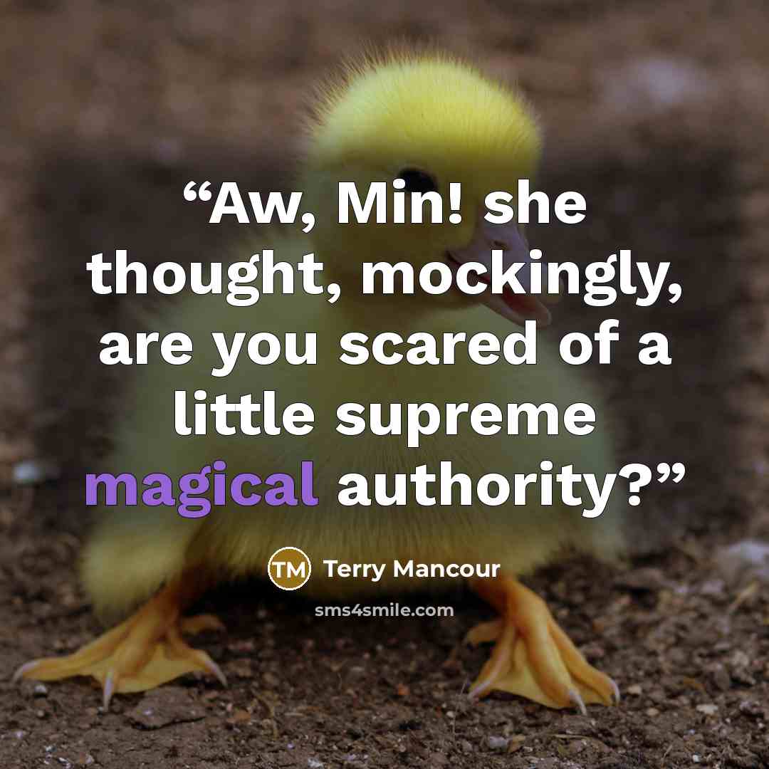 “Aw, Min! she thought, mockingly, are you scared of a little supreme magical authority?” quote by Terry Mancour