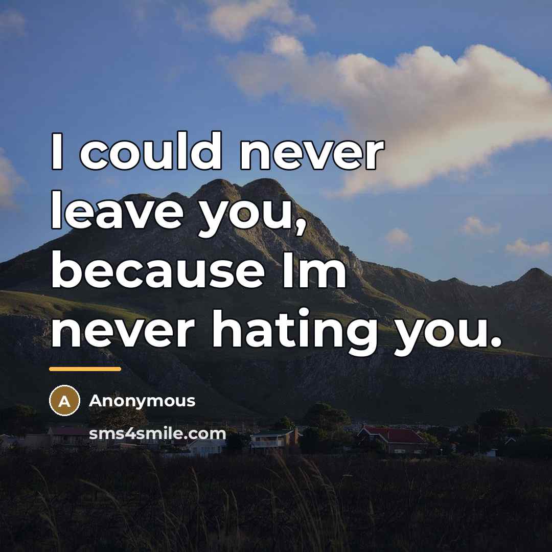 “I could never leave you, because Im never hating you.…” quote by Anonymous