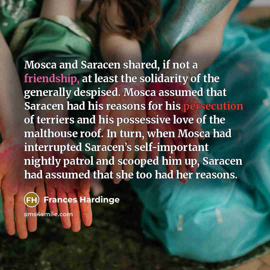 “Mosca and Saracen shared, if not a friendship, at least…” quote by Frances Hardinge