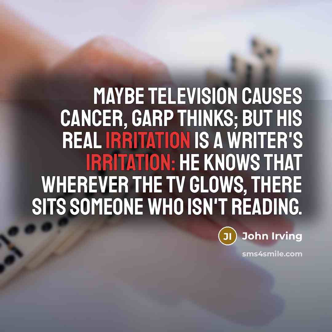 “Maybe television causes cancer, Garp thinks; but his real irritation…” quote by John Irving