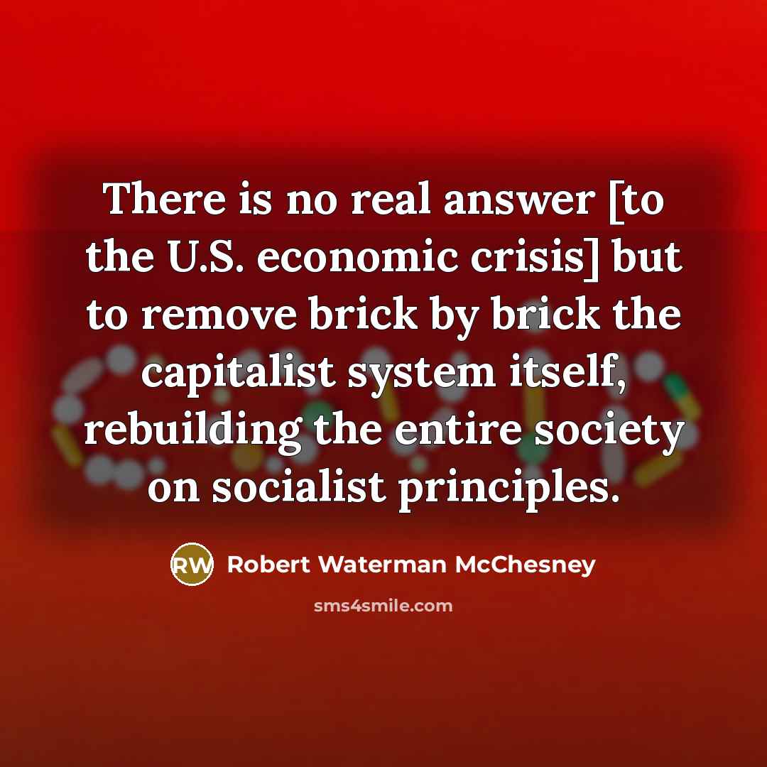 “There is no real answer [to the U.S. economic crisis]…” quote by Robert Waterman McChesney