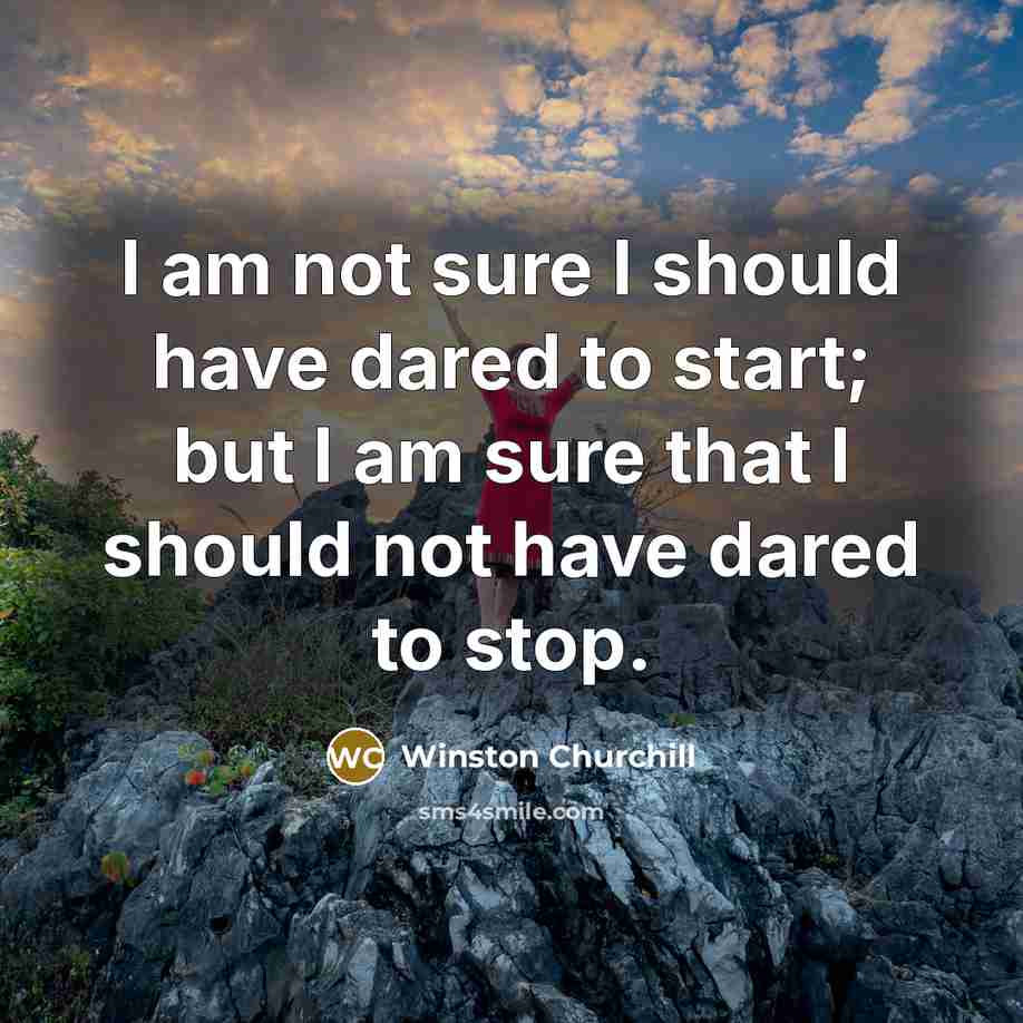 “I am not sure I should have dared to start; but I am sure that I should not have dared to stop.” quote by Winston Churchill