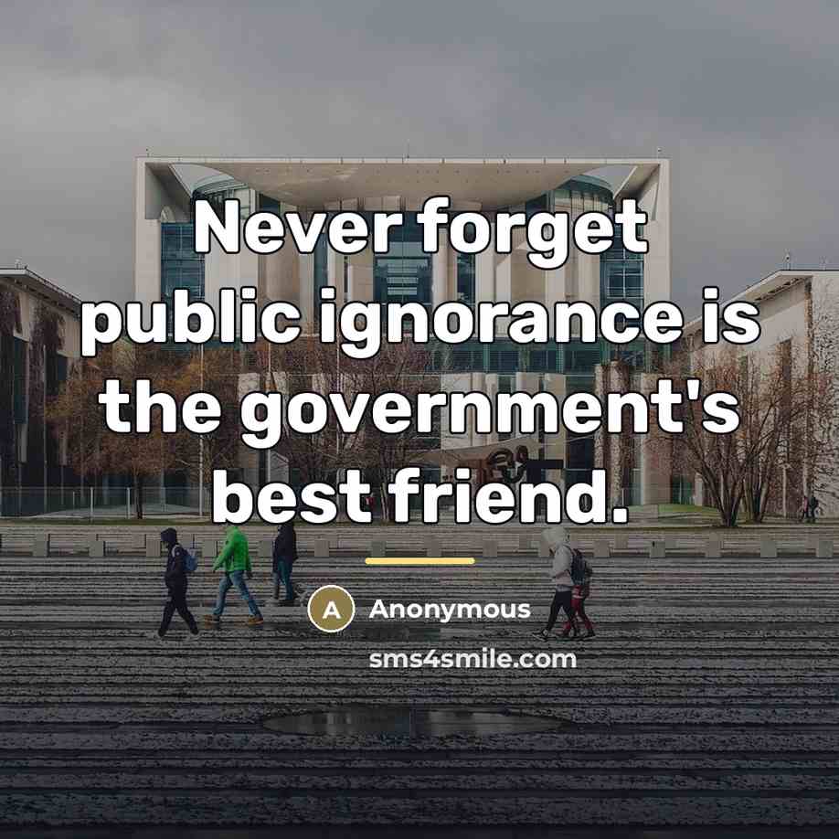 “Never forget public ignorance is the government's best friend.…” quote by Anonymous