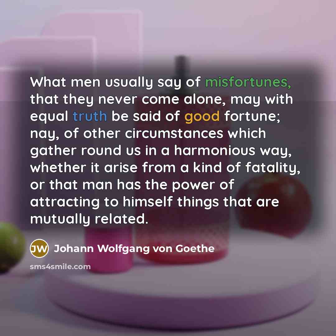 “What men usually say of misfortunes, that they never come…” quote by Johann Wolfgang von Goethe