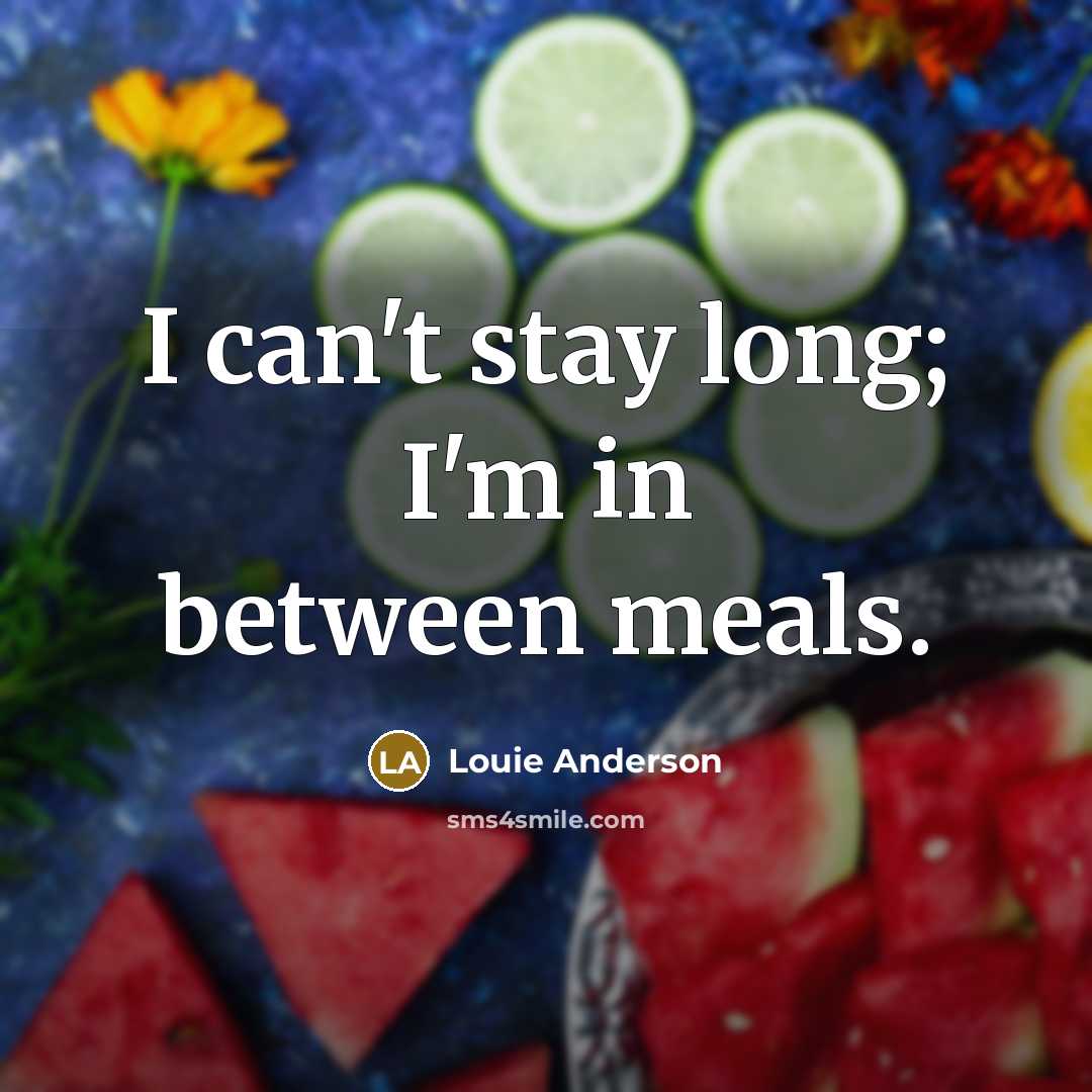 “I can't stay long; I'm in between meals.…” quote by Louie Anderson