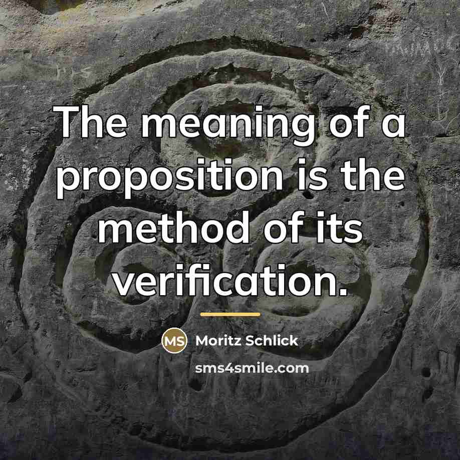 “The meaning of a proposition is the method of its…” quote by Moritz Schlick