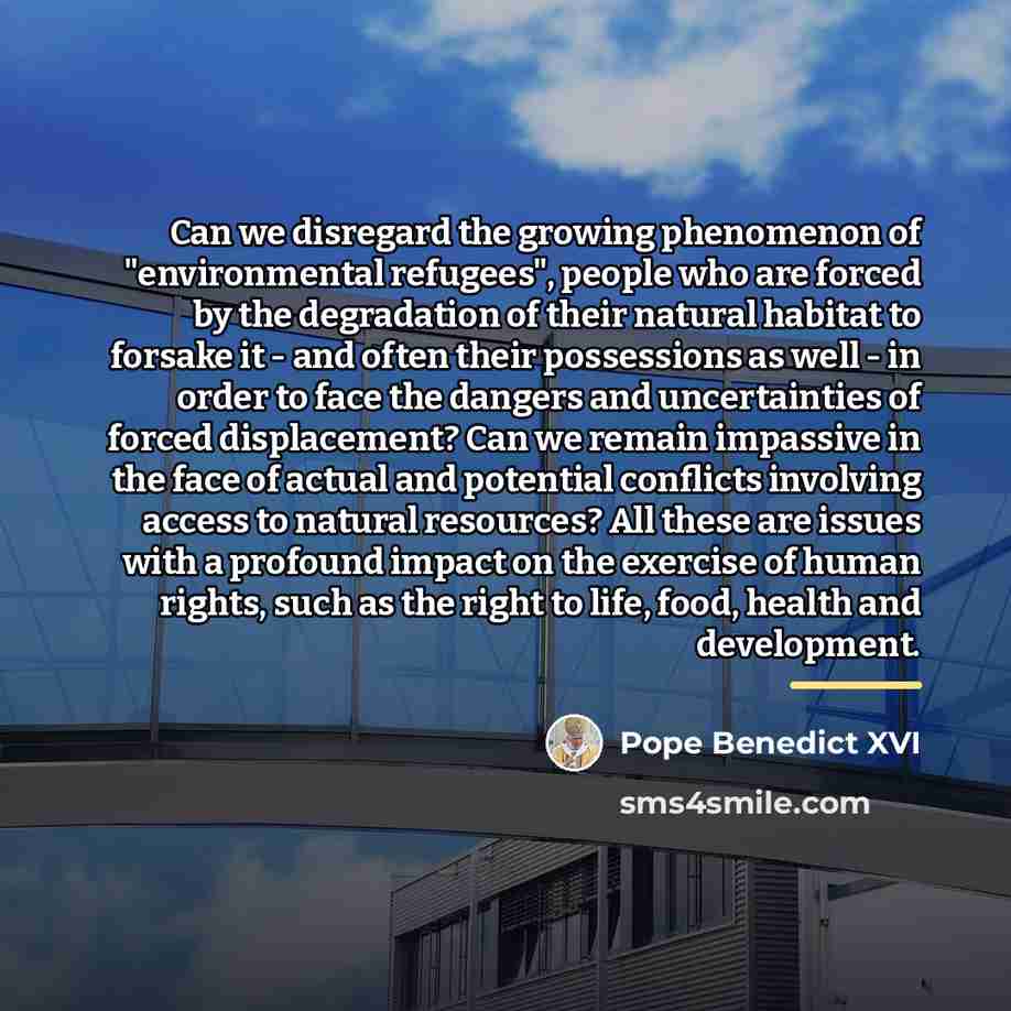 “Can we disregard the growing phenomenon of "environmental refugees", people…” quote by Pope Benedict XVI