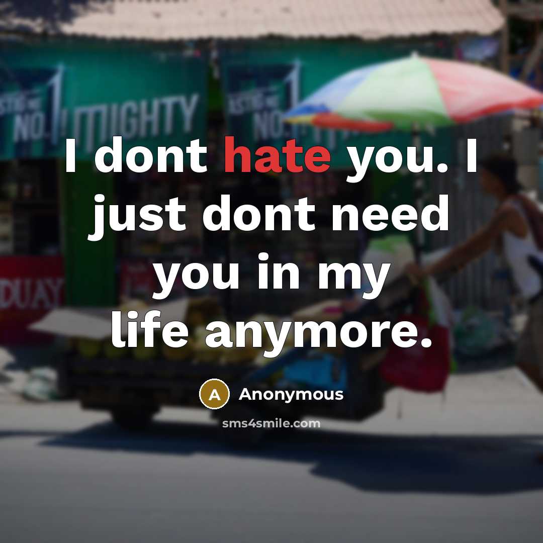 “I dont hate you. I just dont need you in…” quote by Anonymous