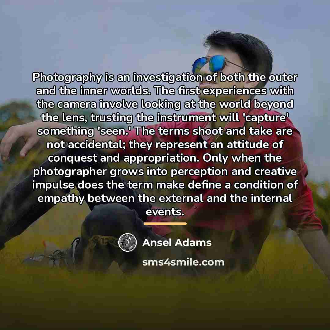 “Photography is an investigation of both the outer and the…” quote by Ansel Adams