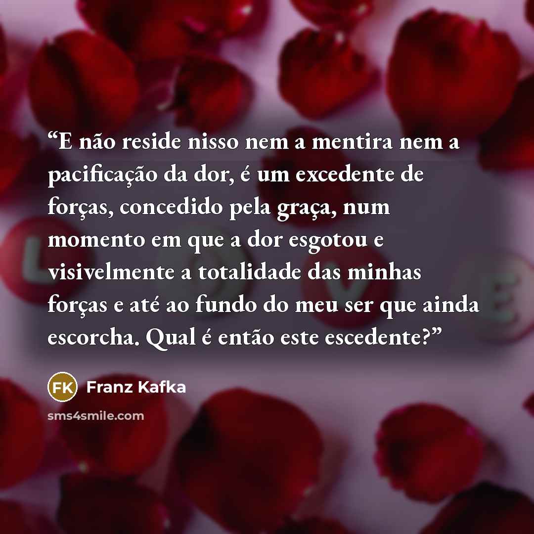 “E não reside nisso nem a mentira nem a pacificação da dor, é um excedente de forças, concedido pela graça, num momento em que a dor esgotou e visivelmente a totalidade das minhas forças e até ao fundo do meu ser que ainda escorcha. Qual é então este escedente?” quote by Franz Kafka