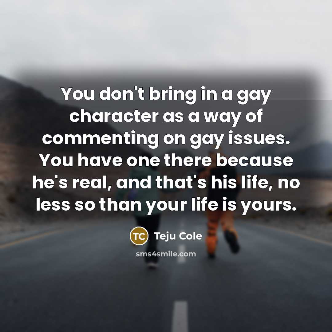 “You don't bring in a gay character as a way…” quote by Teju Cole