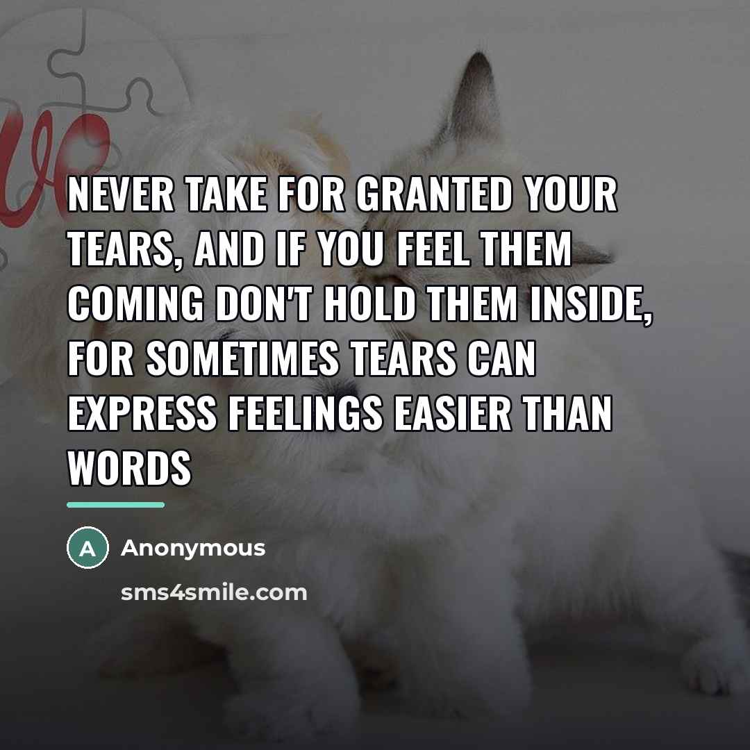 “Never take for granted your tears, and if you feel…” quote by Anonymous