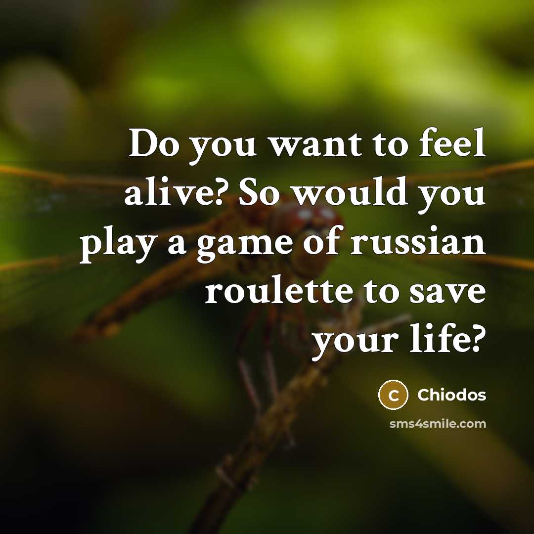 “Do you want to feel alive? So would you play a game of russian roulette to save your life?” quote by Chiodos