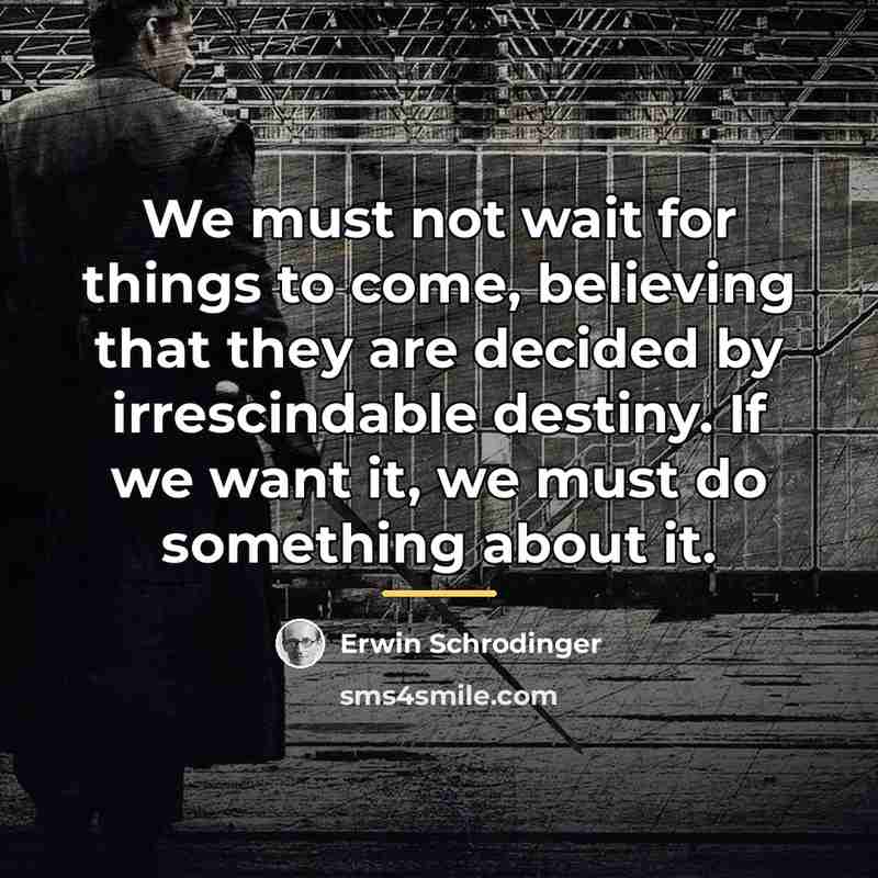 “We must not wait for things to come, believing that…” quote by Erwin Schrodinger