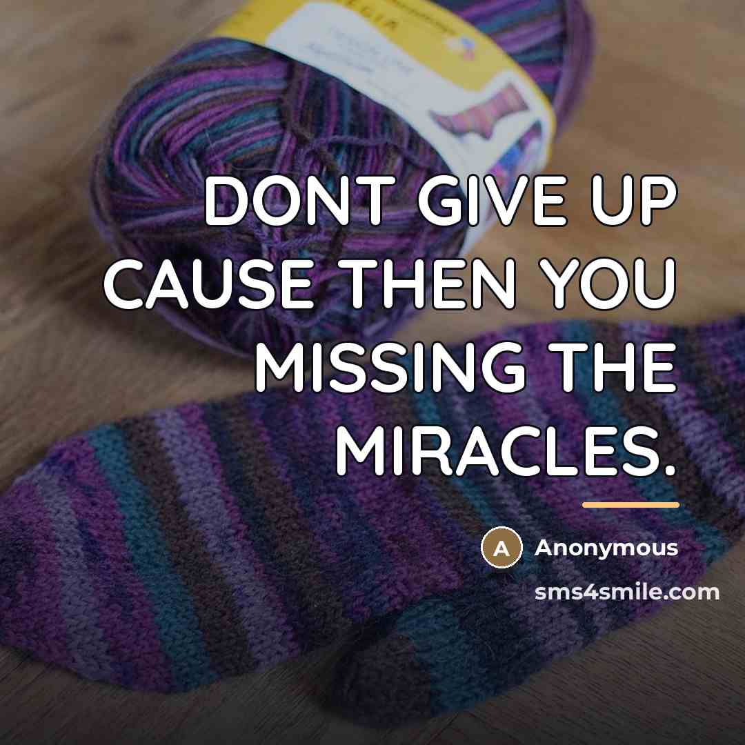 “DONT GIVE UP CAUSE THEN YOU MISSING THE MIRACLES.…” quote by Anonymous