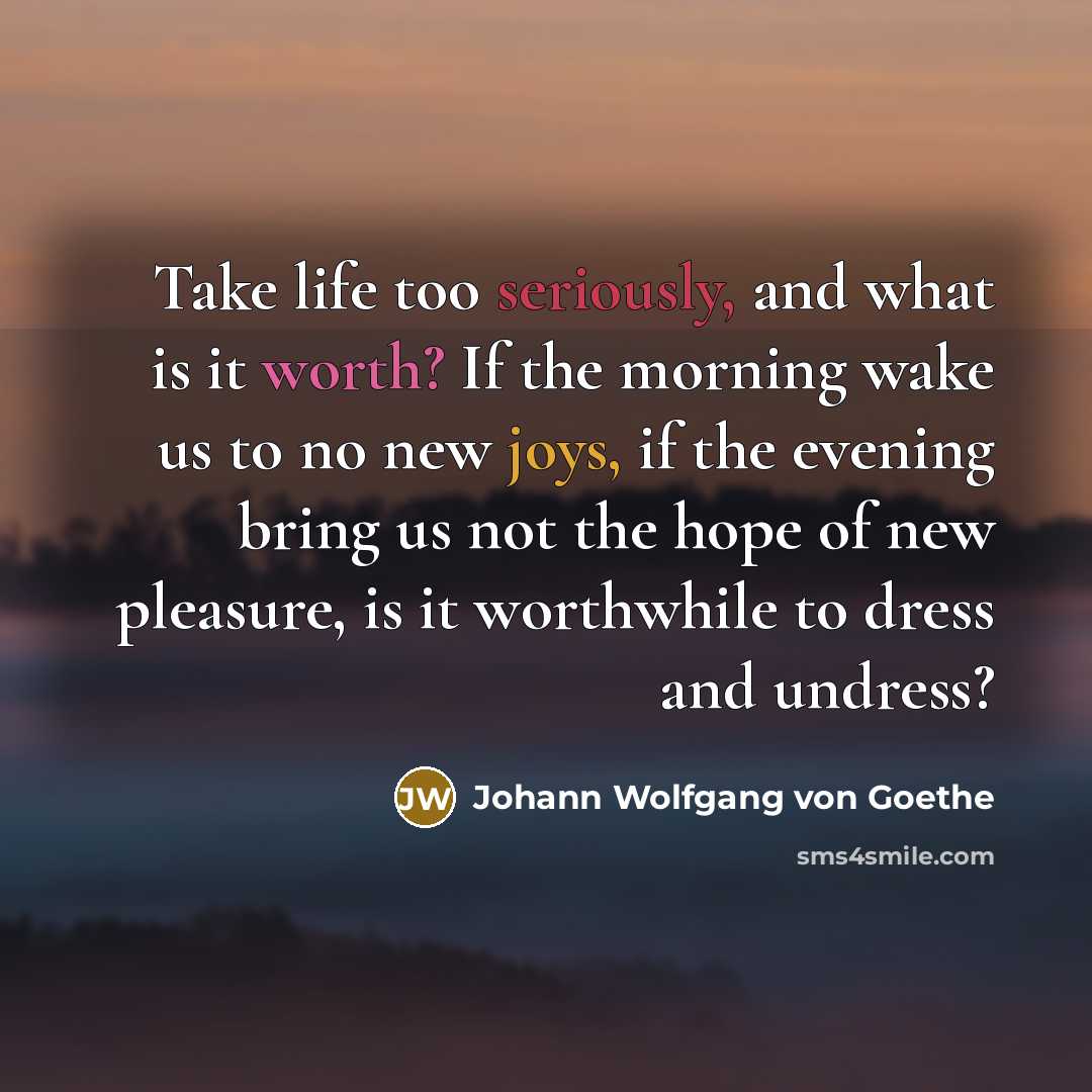 “Take life too seriously, and what is it worth? If…” quote by Johann Wolfgang von Goethe