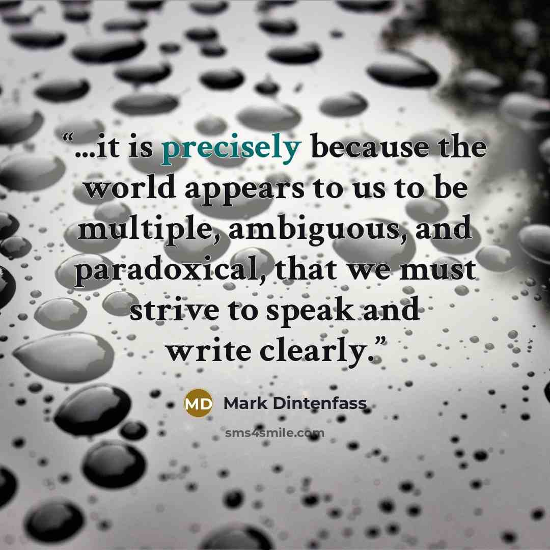 “...it is precisely because the world appears to us to be multiple, ambiguous, and paradoxical, that we must strive to speak and write clearly.” quote by Mark Dintenfass