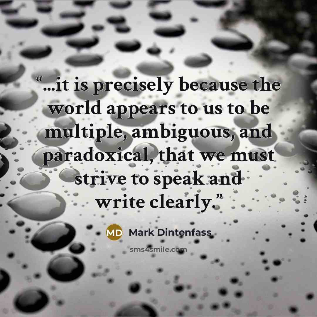 “...it is precisely because the world appears to us to be multiple, ambiguous, and paradoxical, that we must strive to speak and write clearly.” quote by Mark Dintenfass