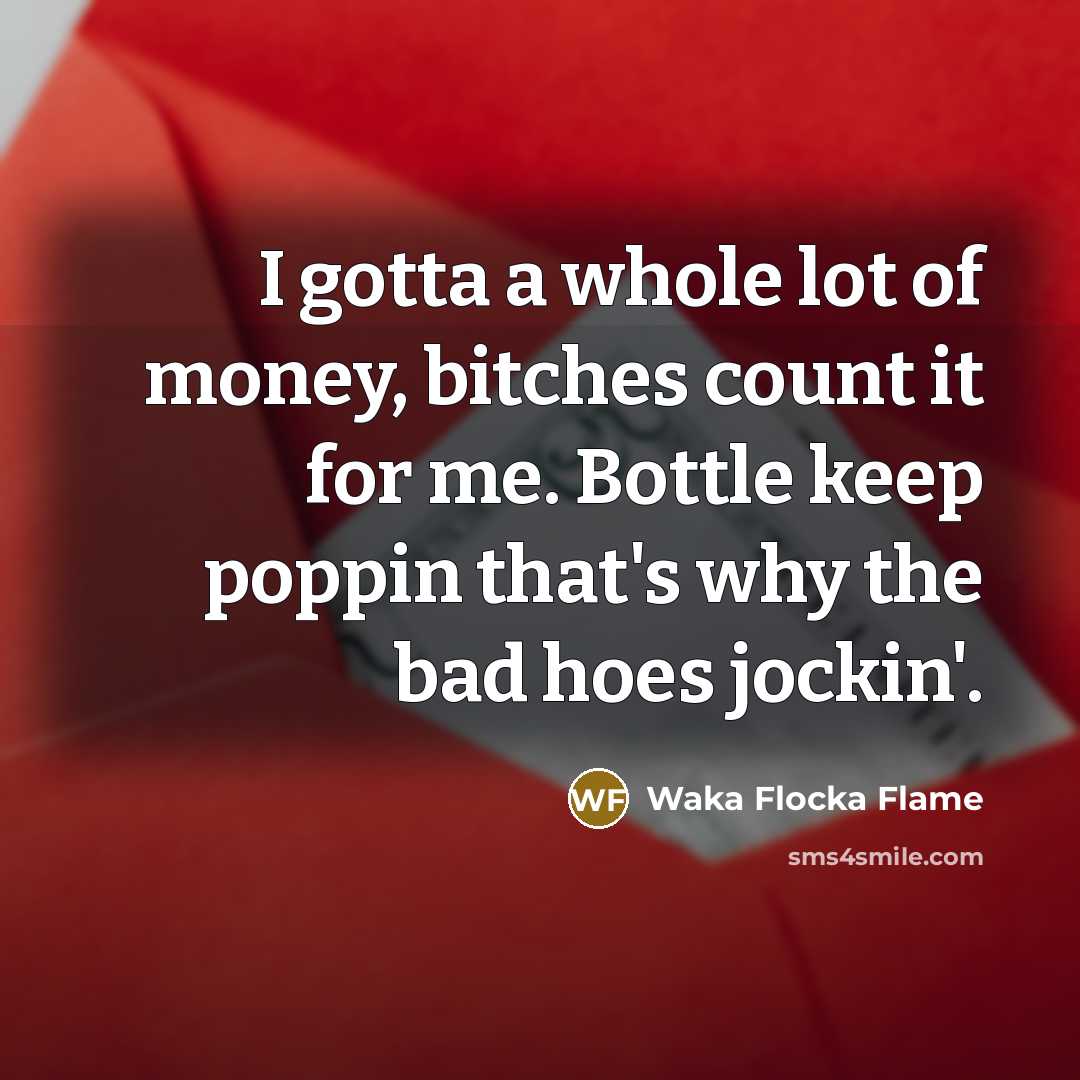“I gotta a whole lot of money, bitches count it…” quote by Waka Flocka Flame