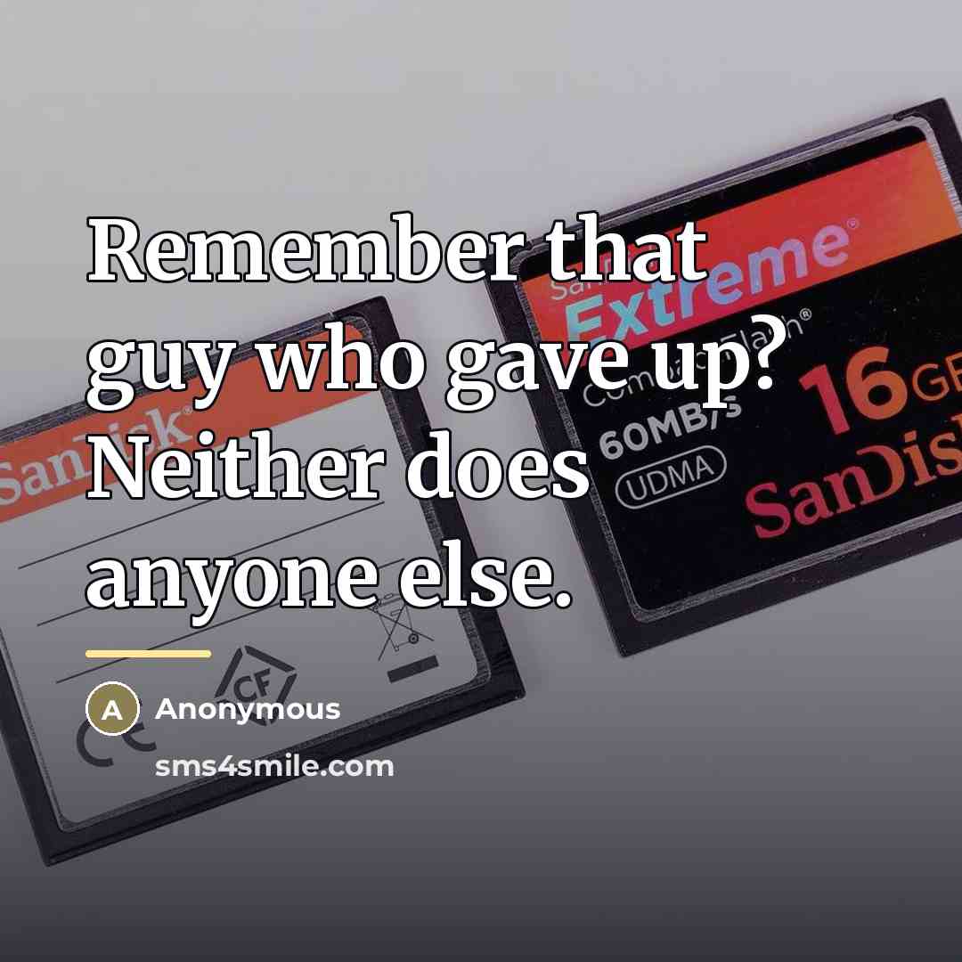 “Remember that guy who gave up? Neither does anyone else.…” quote by Anonymous