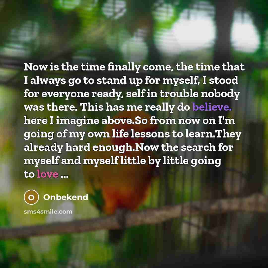 “Now is the time finally come, the time that I always go to stand up for myself, I stood for everyone ready, self in trouble nobody was there. This has me really do believe. here I imagine above.So from now on I'm going of my own life lessons to learn.They already hard enough.Now the search for…” quote by Onbekend