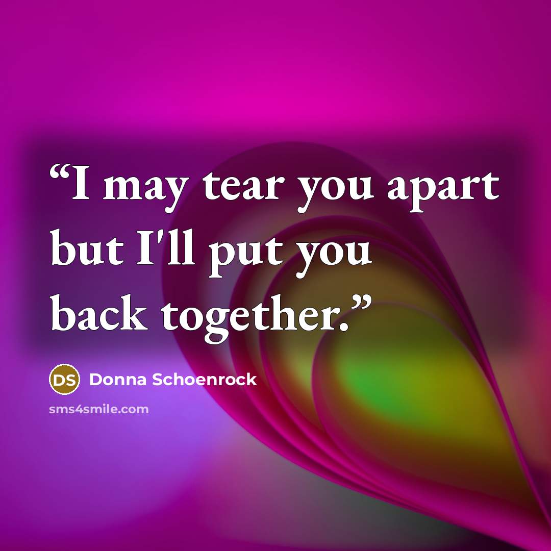 “I may tear you apart but I'll put you back together.” quote by Donna Schoenrock