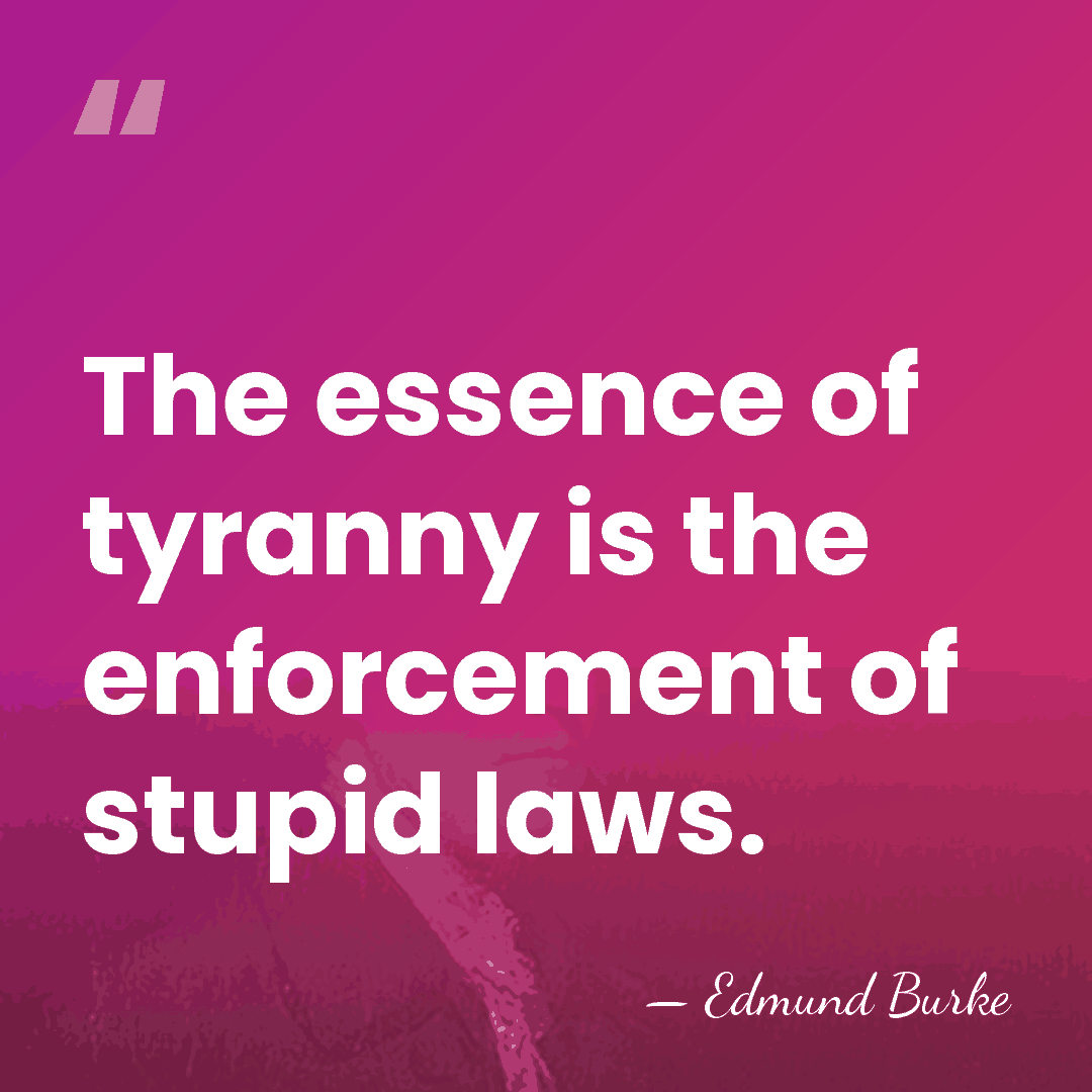 The essence of tyranny is the enforcement of stupid laws. - Edmund Burke