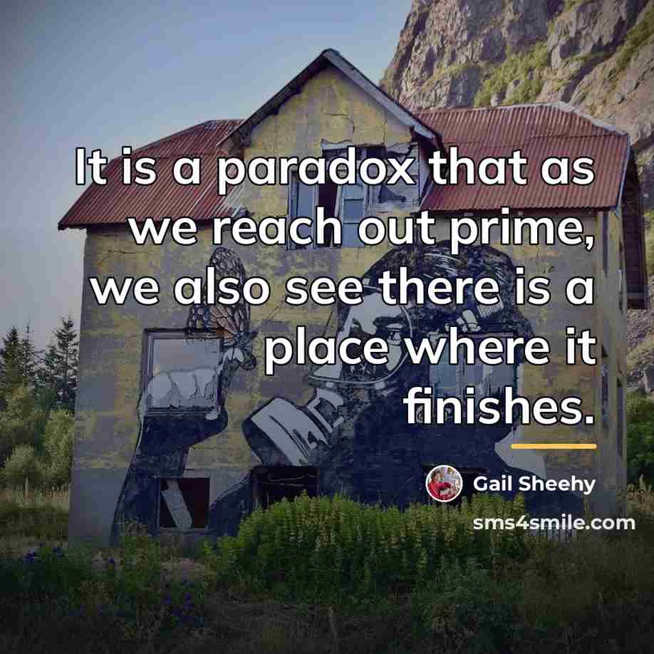 “It is a paradox that as we reach out prime,…” quote by Gail Sheehy
