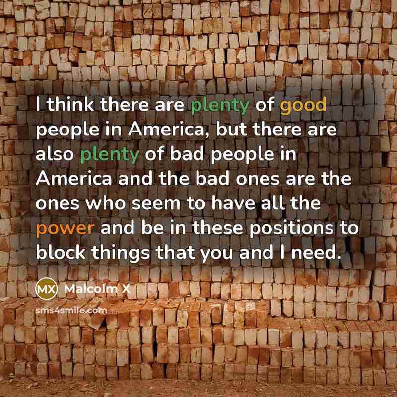 “I think there are plenty of good people in America,…” quote by Malcolm X