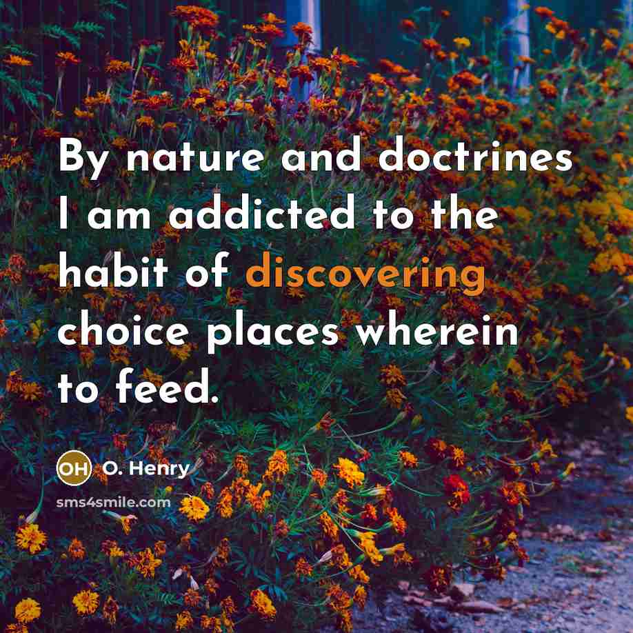 “By nature and doctrines I am addicted to the habit of discovering choice places wherein to feed.” quote by O. Henry