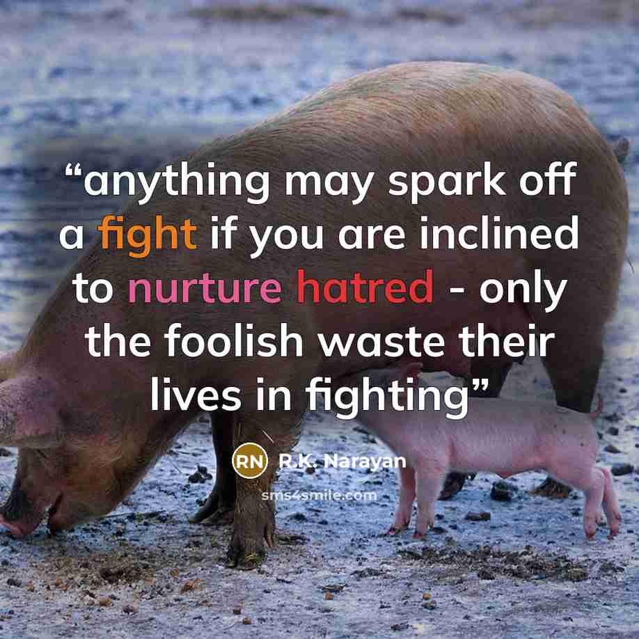 “anything may spark off a fight if you are inclined to nurture hatred - only the foolish waste their lives in fighting” quote by R.K. Narayan