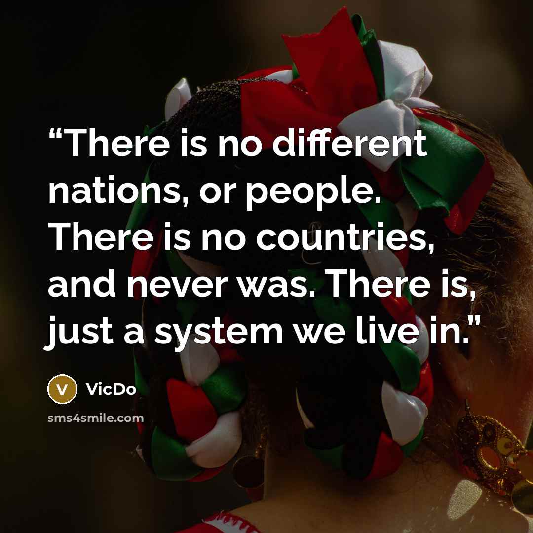“There is no different nations, or people. There is no countries, and never was. There is, just a system we live in.” quote by VicDo