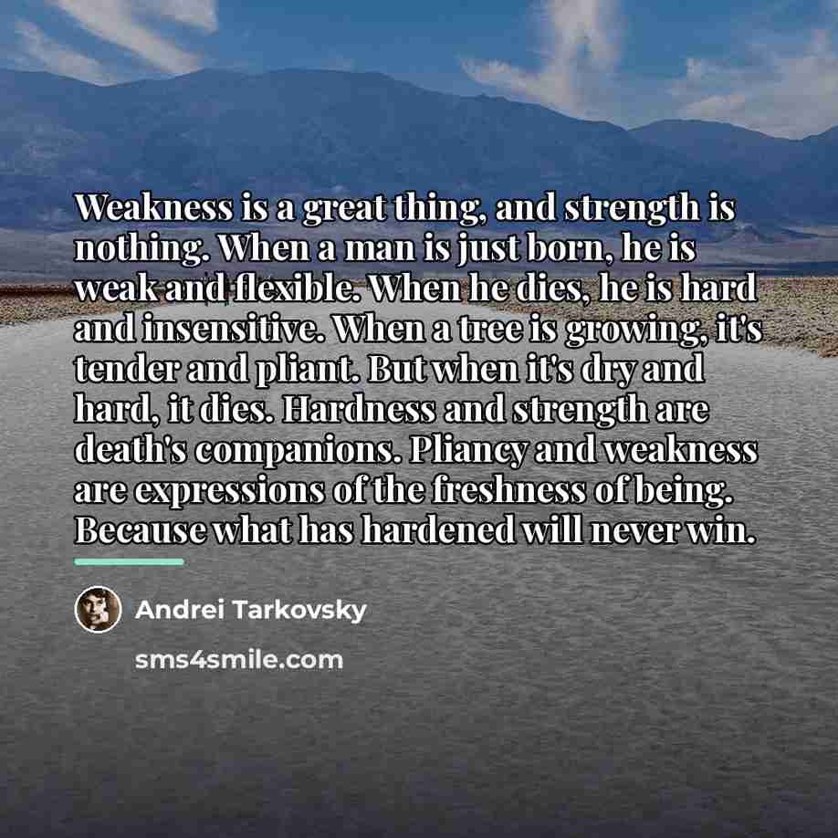 “Weakness is a great thing, and strength is nothing. When…” quote by Andrei Tarkovsky