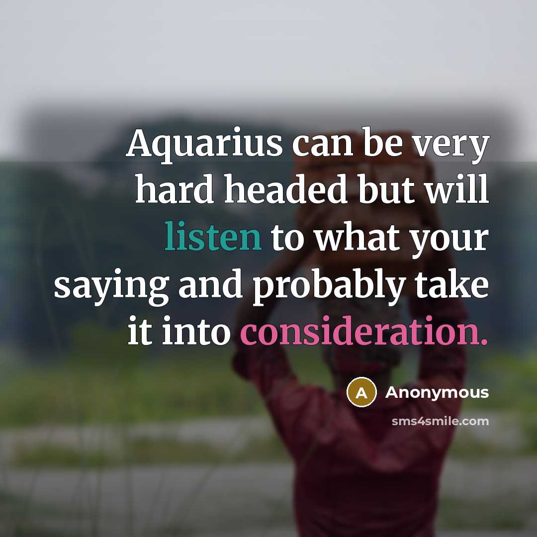 “Aquarius can be very hard headed but will listen to what your saying and probably take it into consideration.” quote by Anonymous